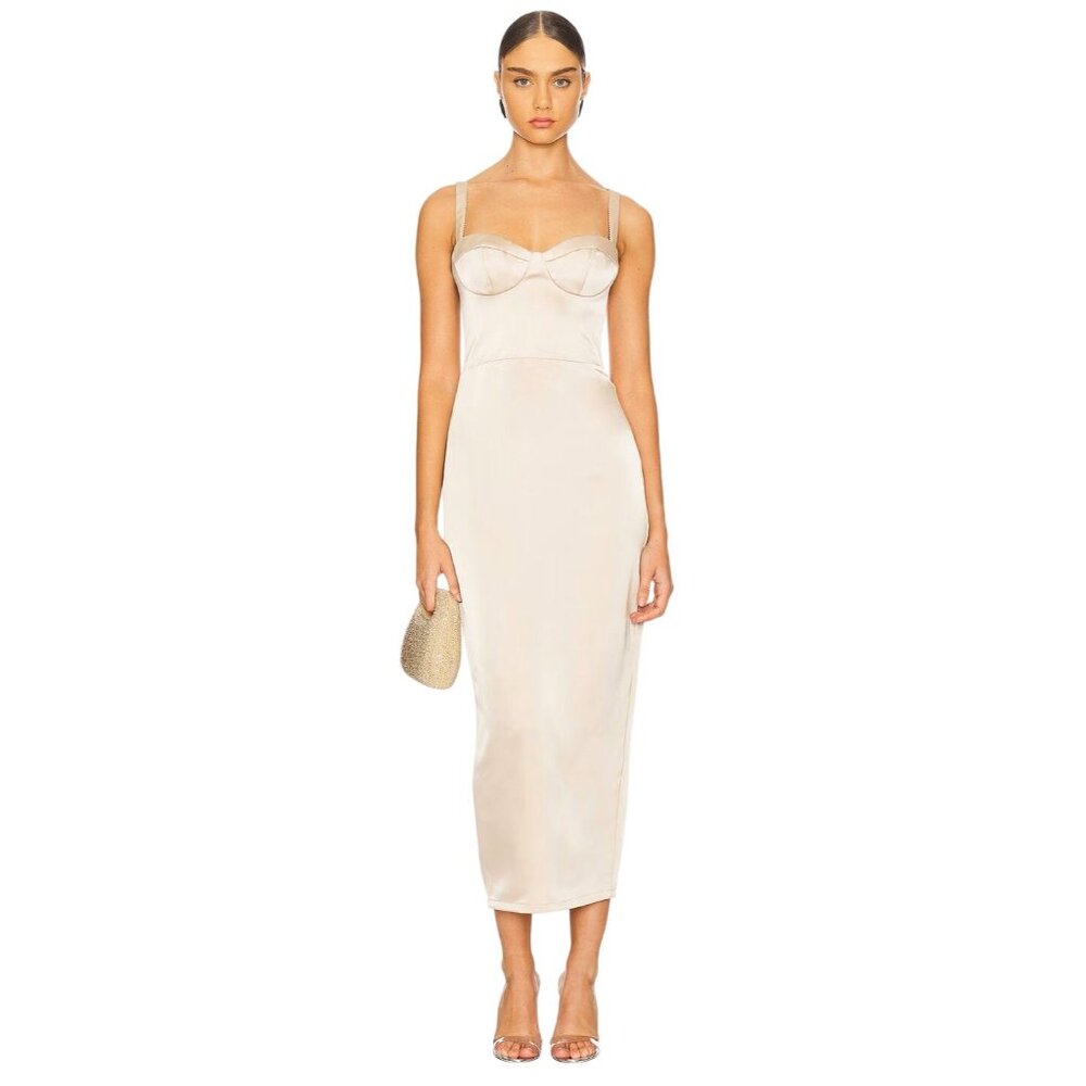 Katie May Teagan Dress in Cafe Small New Women Satin Midi Corset Cocktail
